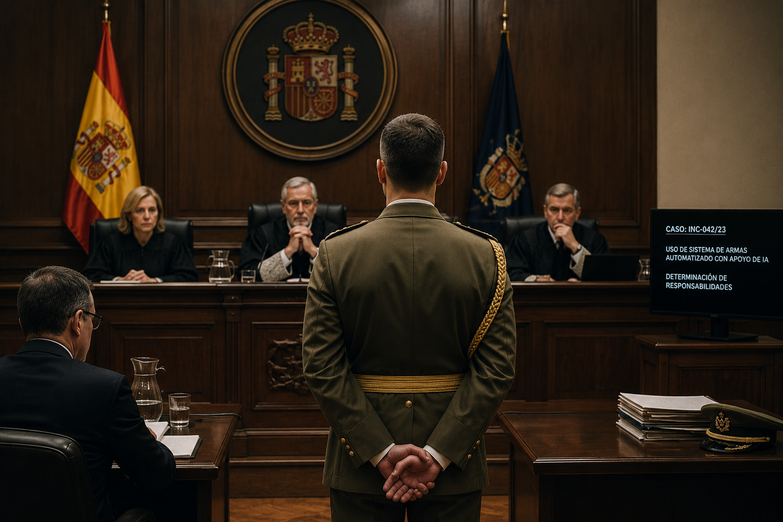 Militar compareciendo ante un tribunal por una decisión apoyada por inteligencia artificial